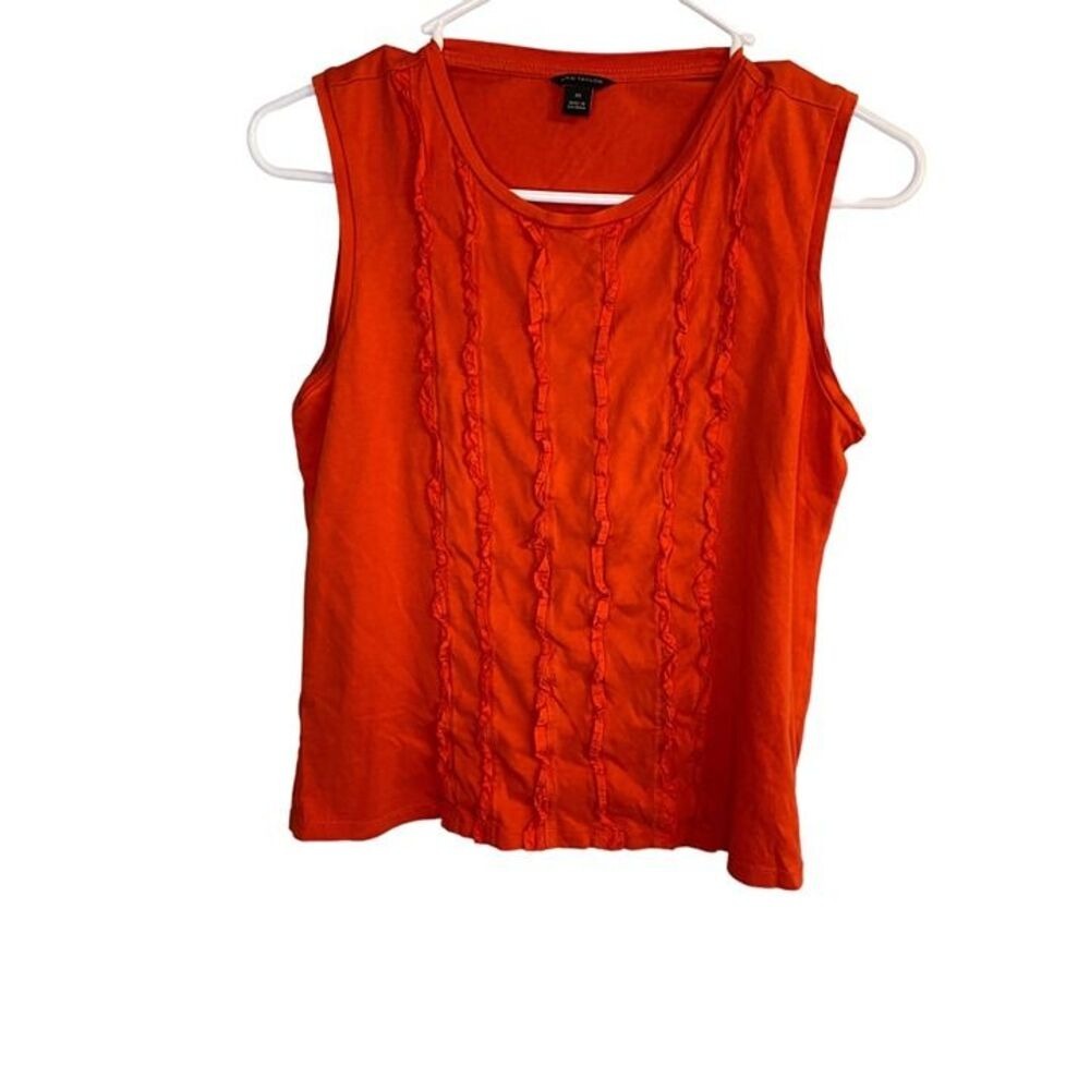 Ann Taylor Orange Ruffle Front Sleeveless Knit Top Size XS